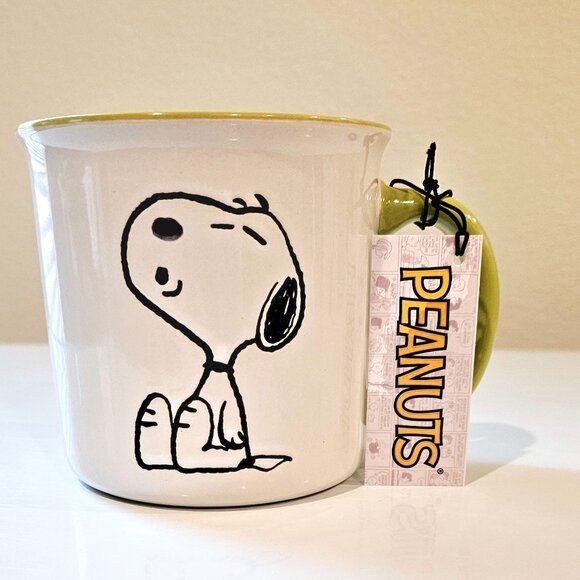 Snoopy Whistling & Woodstock Peek-A-Boo Peanuts Large Coffee Mug Green - Picture 1 of 6